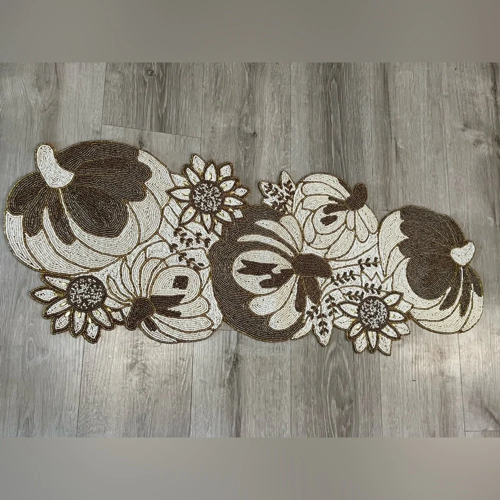 Elegant Brown and Cream Pumpkin Table Runner